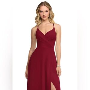 Burgundy A-Line V-Neck Chiffon Dress